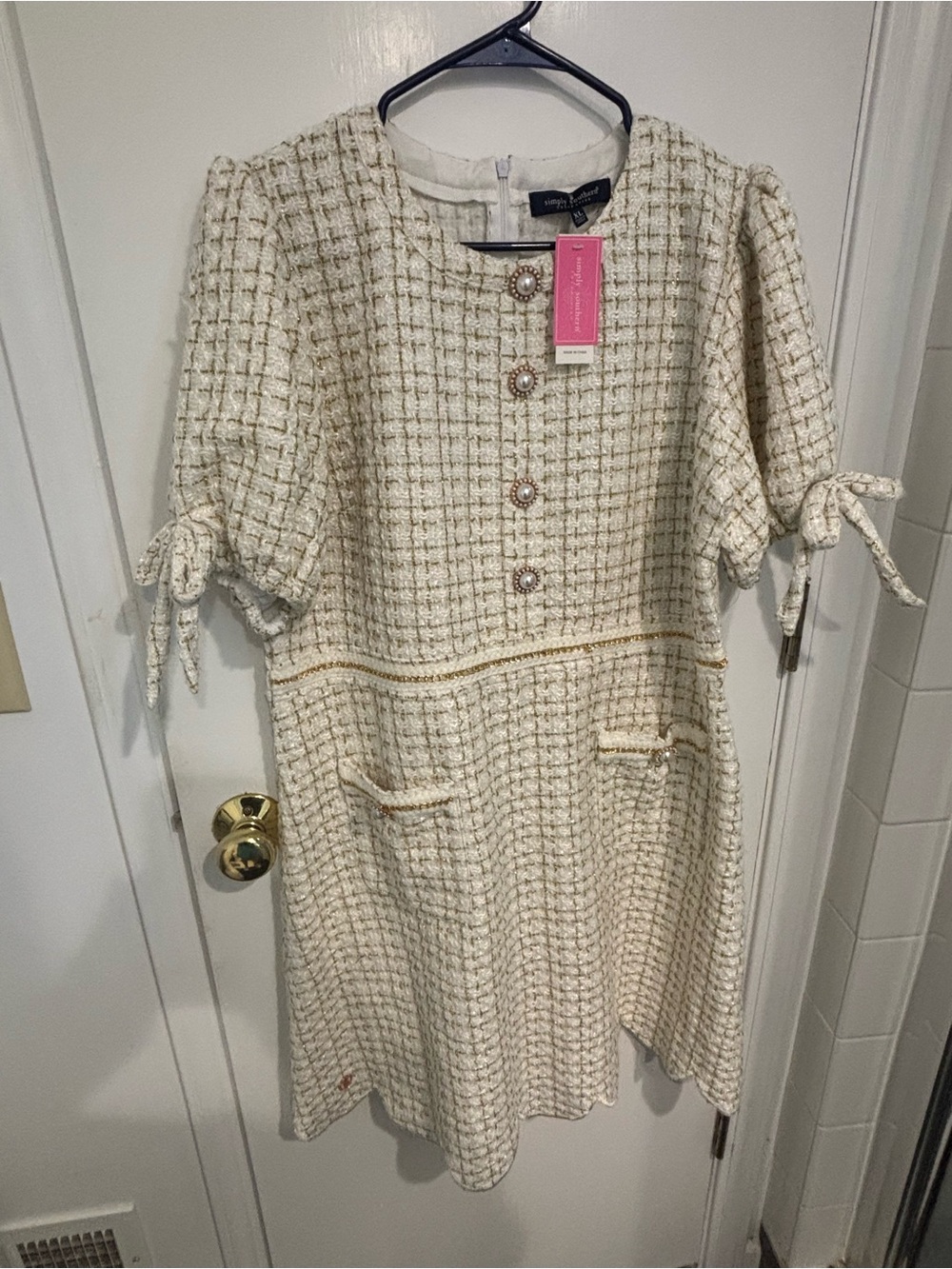 Women’s Cream Bouclé Tweed Dress with Pearl Buttons